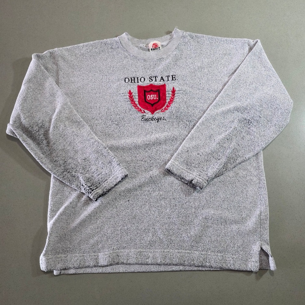 Vintage Ohio State Buckeyes Sweatshirt Large Gray Salt Pepper OSU Carolina Smile